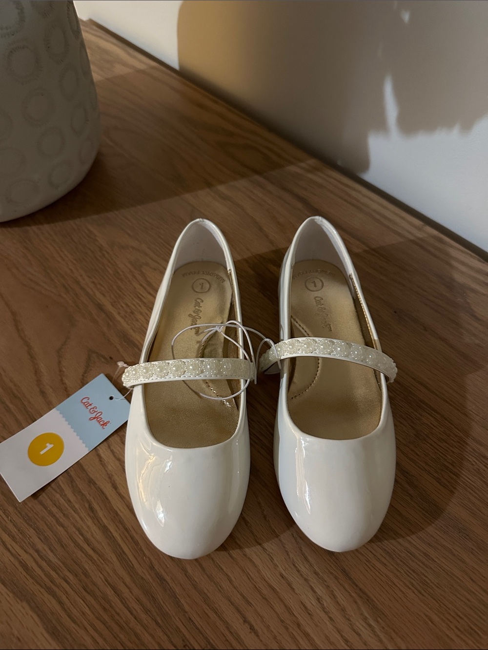 Cat & Jack white Mary Jane Shoes with pearl embellished Straps